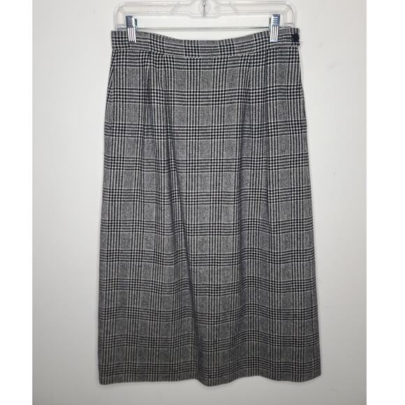 Pendleton 100% wool black white houndstooth plaid long skirt - 12 - Picture 1 of 5